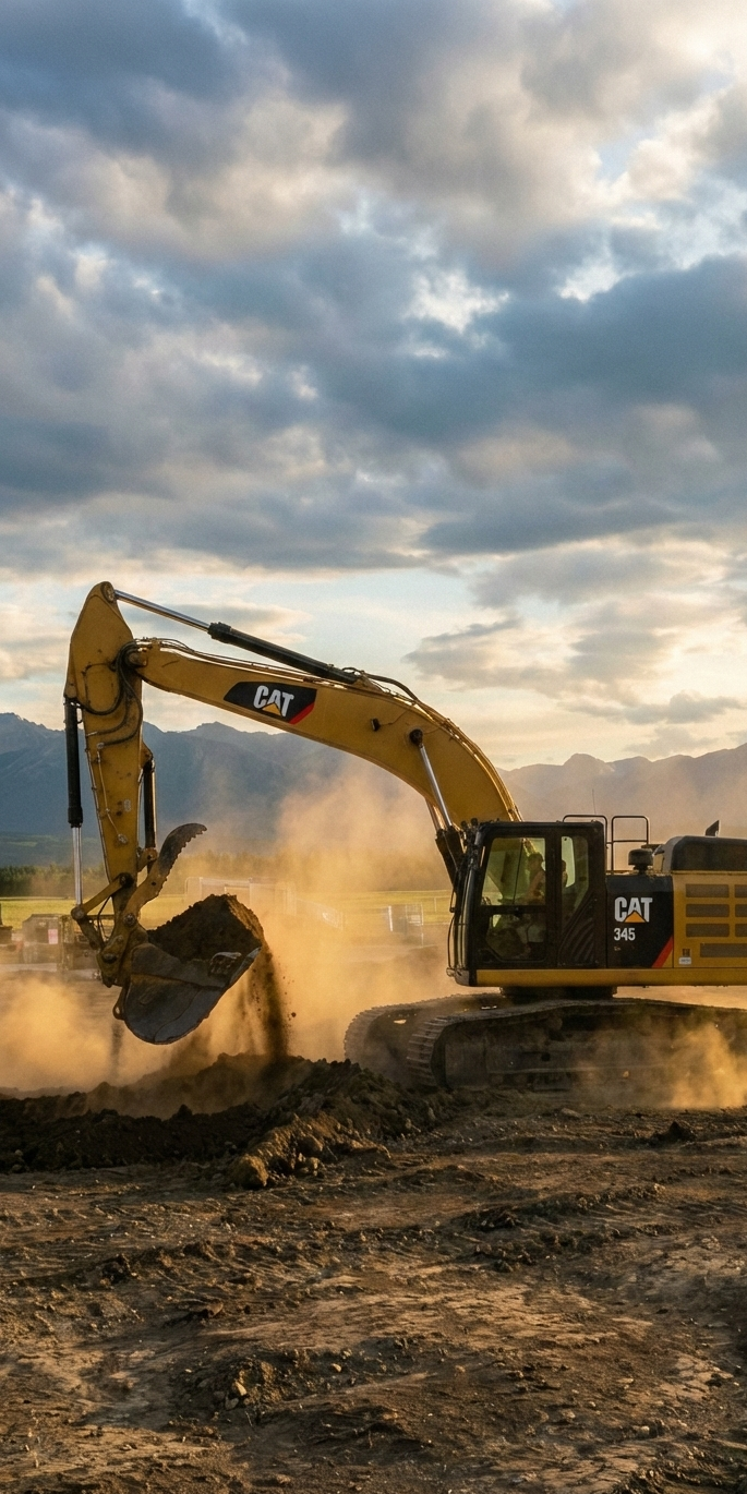 Bear Excavating professional excavation equipment working on site in Okotoks, Southern Alberta
